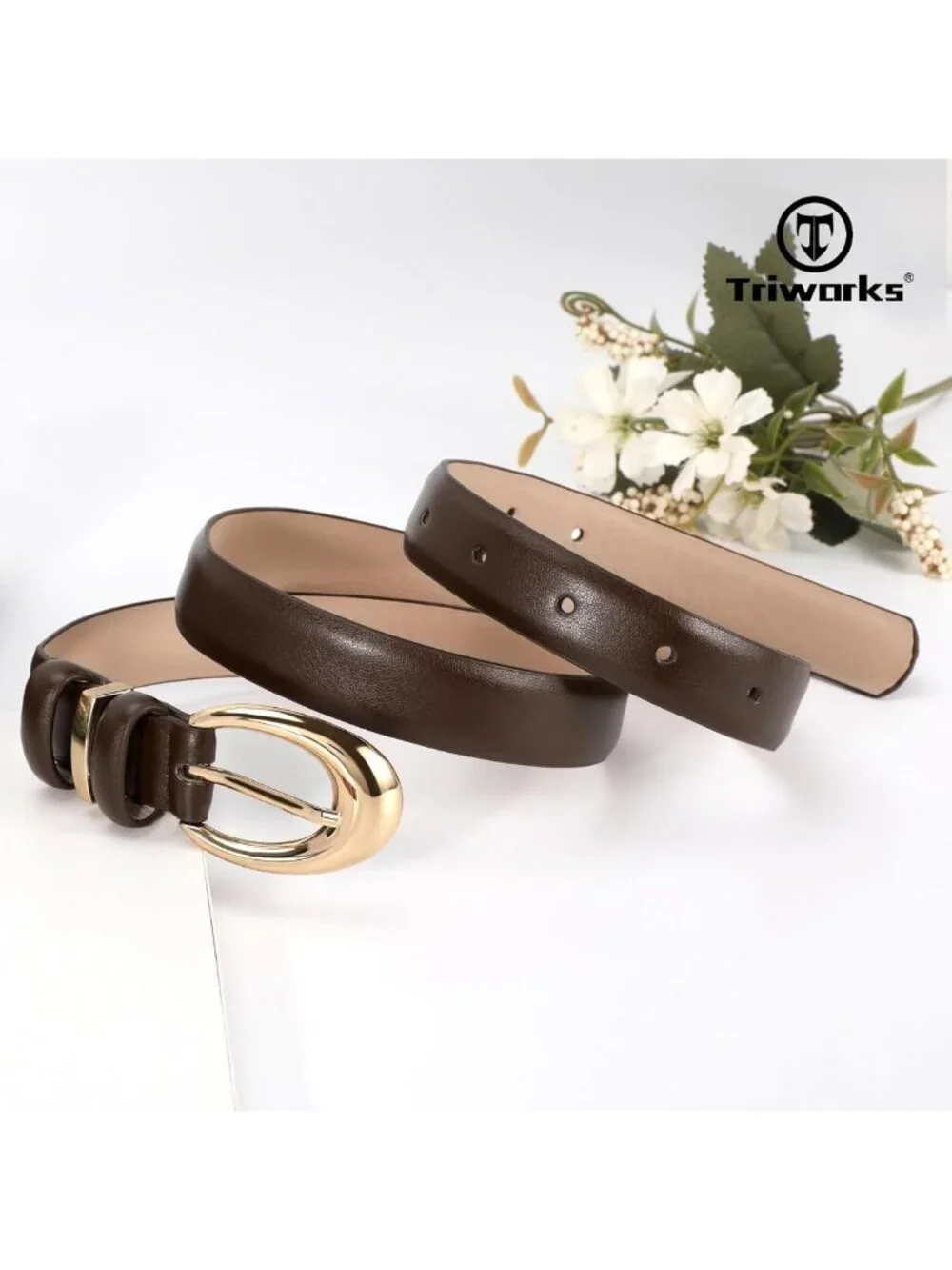 Stylish 2-Pack Women's Faux Leather Belts for Jeans & Pants with Gold Buckle